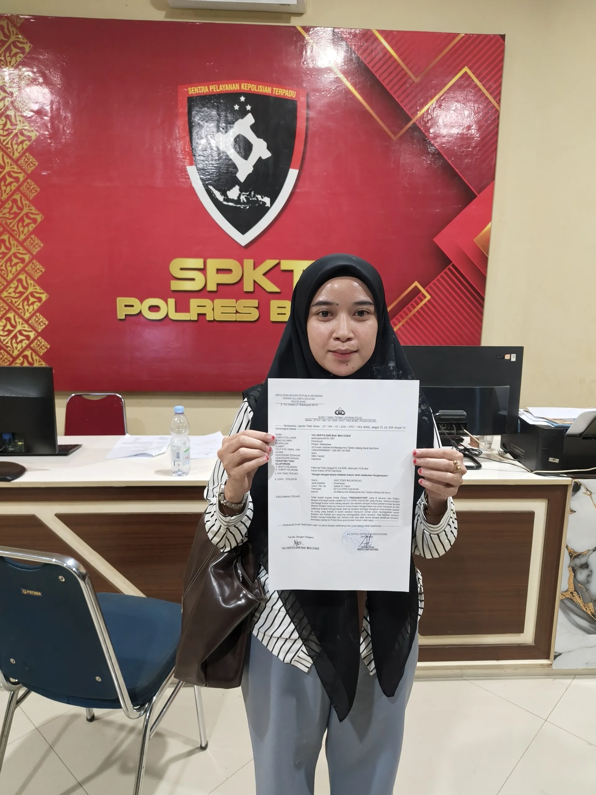 Staf Sekretariat DPRD Bone Laporkan Ketua DPRD ke Polisi atas Dugaan Penganiayaan