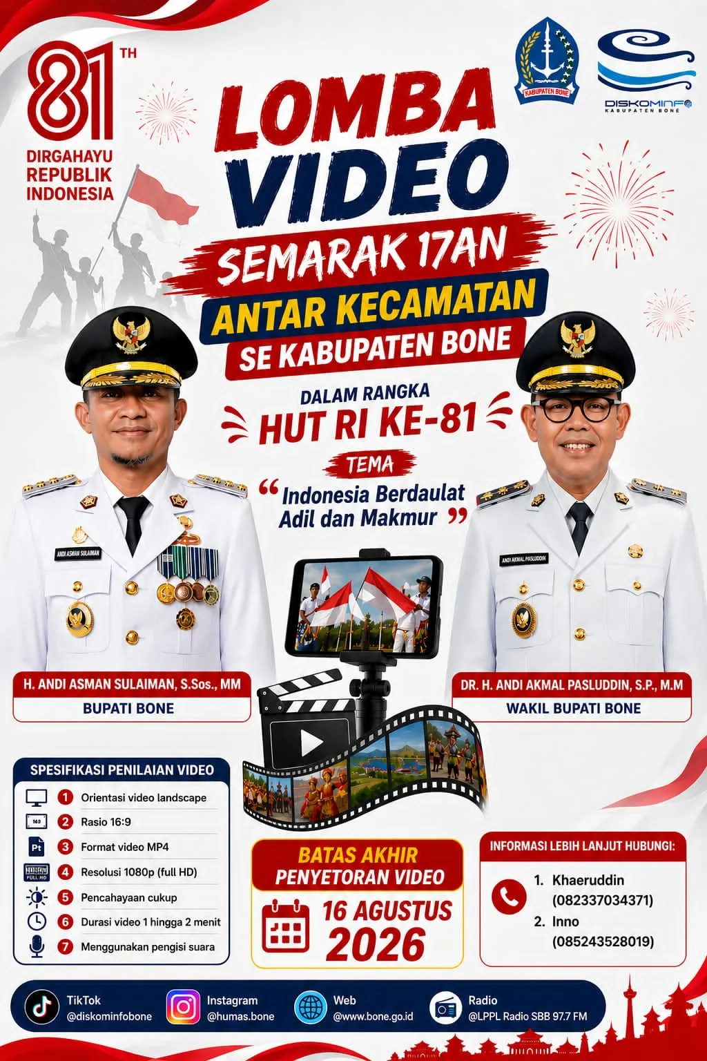 Semarak HUT ke-81 RI, Pemkab Bone Gelar Lomba Video Kreatif Antar Kecamatan