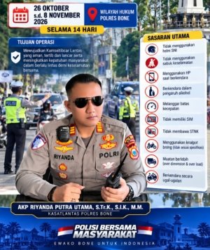 Ops Patuh Pallawa 2026 Mulai Digelar 26 Oktober, Satlantas Polres Bone Incar Sederet Pelanggaran Ini