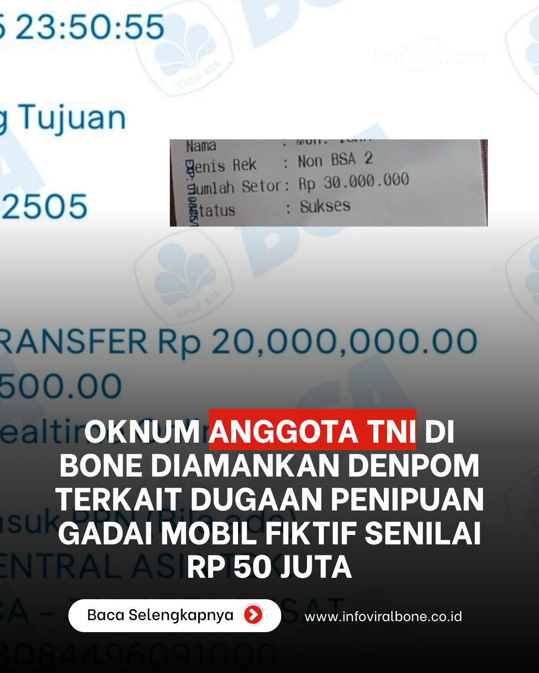 Oknum Anggota TNI di Bone Diamankan DenPOM Terkait Dugaan Penipuan Gadai Mobil Fiktif Senilai Rp 50 Juta